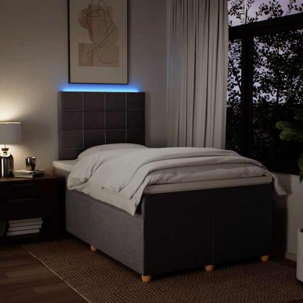 LED-valgustusega kontinentaalvoodi koos madratsiga, pruunikashall, 120 × 200 cm, kangas — mudel 3293551