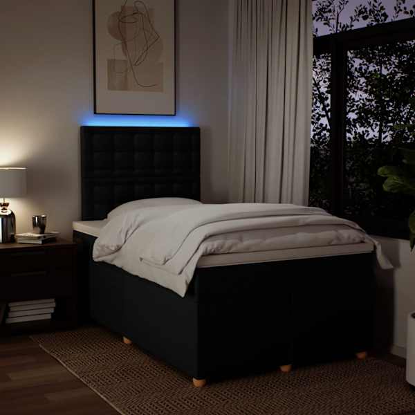 LED-valgustusega kontinentaalvoodi koos madratsiga, must, 120 × 200 cm, kangas — mudel 3293563