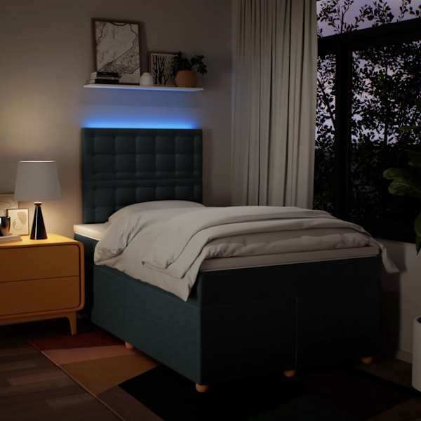 LED-valgustusega kontinentaalvoodi koos madratsiga, sinine, 120 × 200 cm, kangas — mudel 3293567
