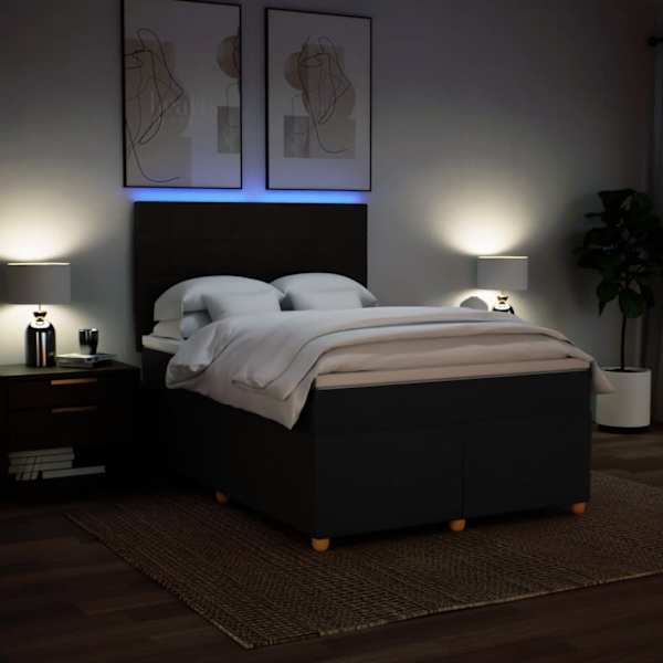 LED-valgustusega kontinentaalvoodi koos madratsiga, must, 140 × 190 cm, kangas — mudel 3293577