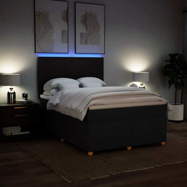 LED-valgustusega kontinentaalvoodi koos madratsiga, must, 140 × 200 cm, kangas — mudel 3293605