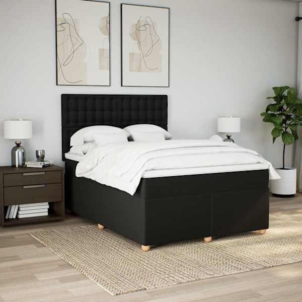 LED-valgustusega kontinentaalvoodi koos madratsiga, must, 160 × 200 cm, kangas — mudel 3293647