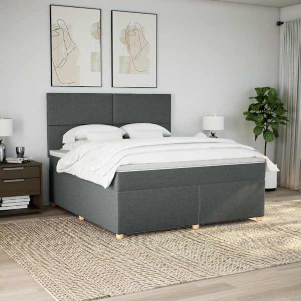 LED-valgustusega kontinentaalvoodi koos madratsiga, tumehall, 180 × 200 cm, kangas — mudel 3293653