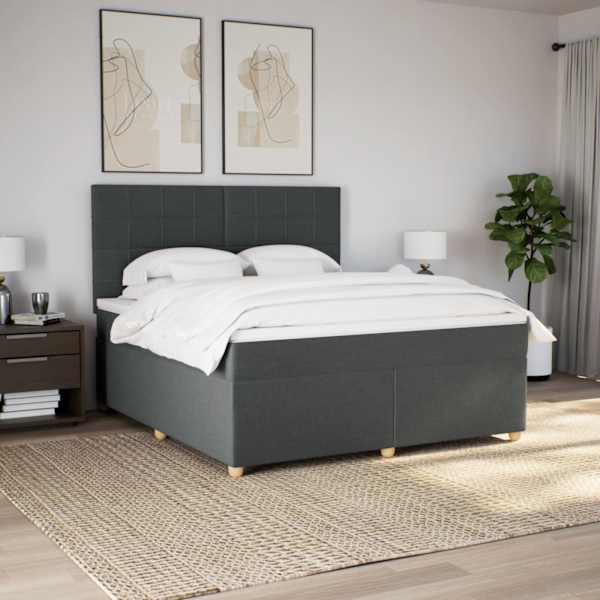 LED-valgustusega kontinentaalvoodi koos madratsiga, tumehall, 180 × 200 cm, kangas — mudel 3293660