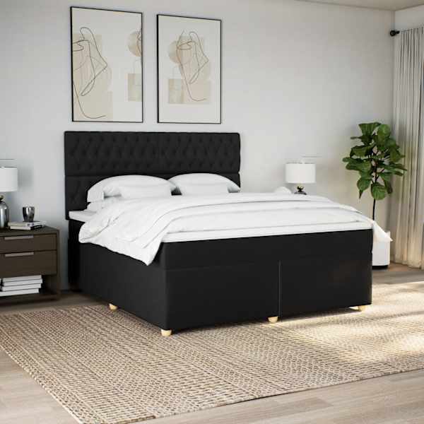LED-valgustusega kontinentaalvoodi koos madratsiga, must, 180 × 200 cm, kangas — mudel 3293668