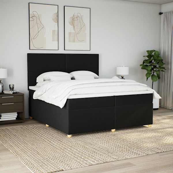 LED-valgustusega kontinentaalvoodi koos 2 madratsiga, must, 200 × 200 cm, kangas — mudel 3293682