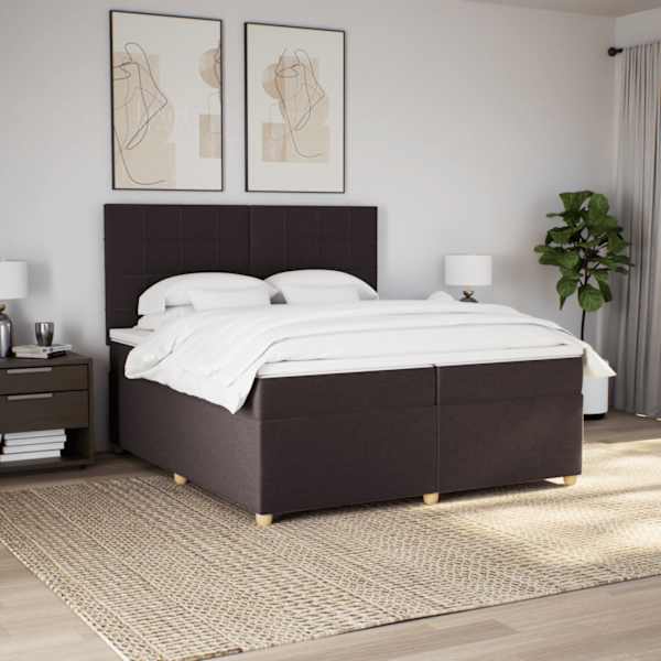 LED-valgustusega kontinentaalvoodi koos 2 madratsiga, tumepruun, 200 × 200 cm, kangas — mudel 3293690