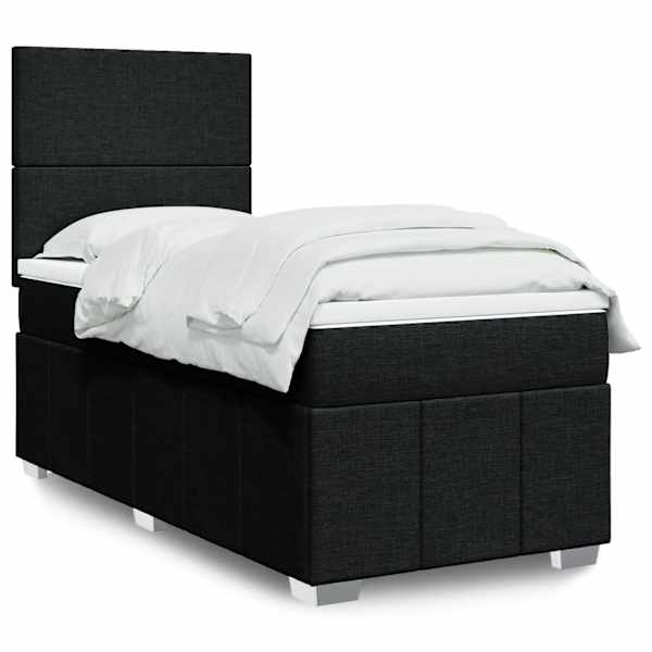 LED-valgustusega kontinentaalvoodi koos madratsiga, must, 90 × 190 cm, kangas — mudel 3293818
