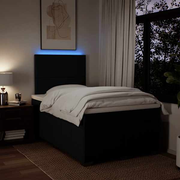 LED-valgustusega kontinentaalvoodi koos madratsiga, must, 120 × 190 cm, kangas — mudel 3293902