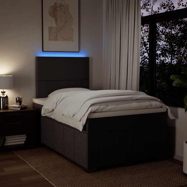 LED-valgustusega kontinentaalvoodi koos madratsiga, tumepruun, 120 × 190 cm, kangas — mudel 3293903