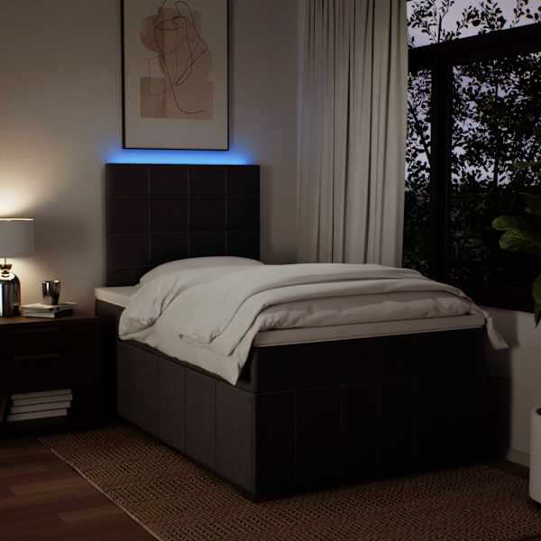 LED-valgustusega kontinentaalvoodi koos madratsiga, tumepruun, 120 × 190 cm, kangas — mudel 3293910