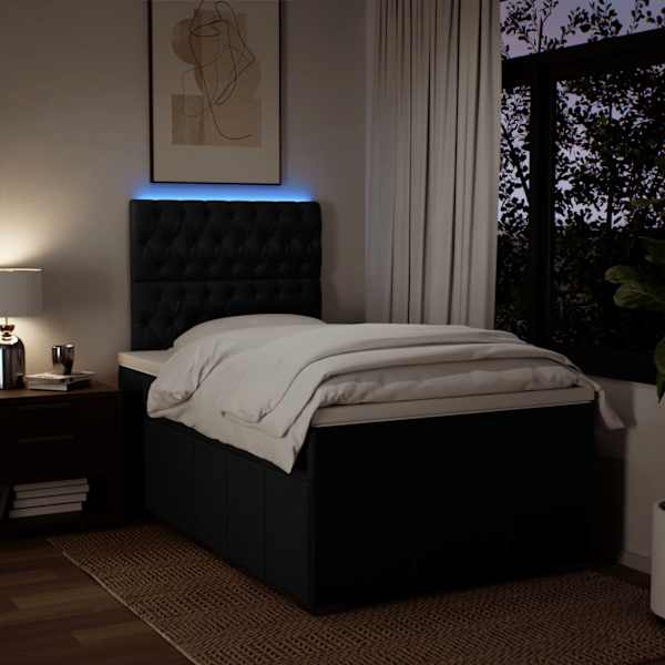 LED-valgustusega kontinentaalvoodi koos madratsiga, must, 120 × 190 cm, kangas — mudel 3293916