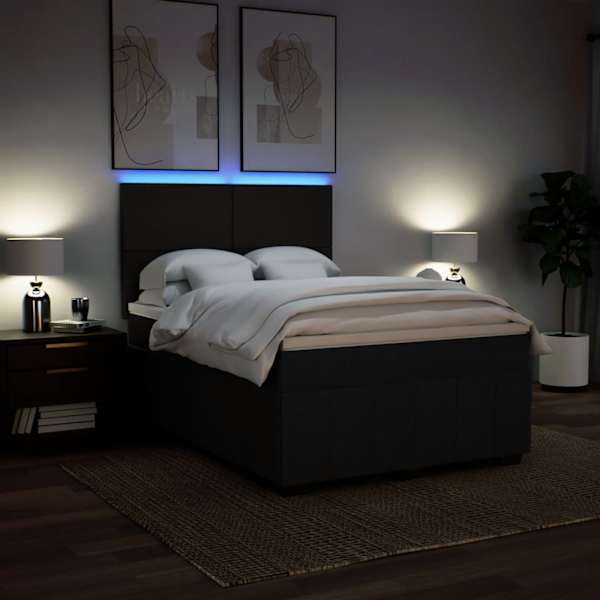 LED-valgustusega kontinentaalvoodi koos madratsiga, must, 140 × 190 cm, kangas — mudel 3293958