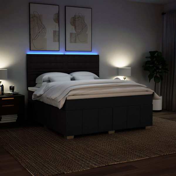 LED-valgustusega kontinentaalvoodi koos madratsiga, must, 180 × 200 cm, kangas — mudel 3294063