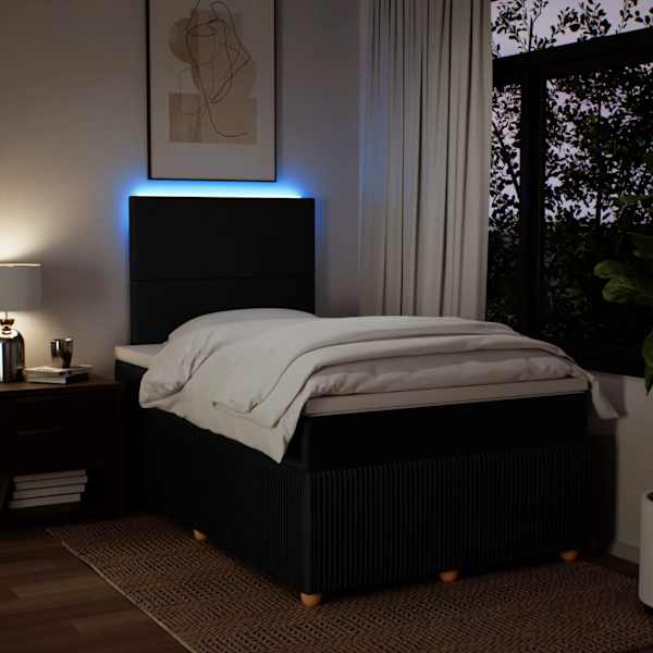 LED-valgustusega kontinentaalvoodi koos madratsiga, must, 120 × 190 cm, kangas — mudel 3294290