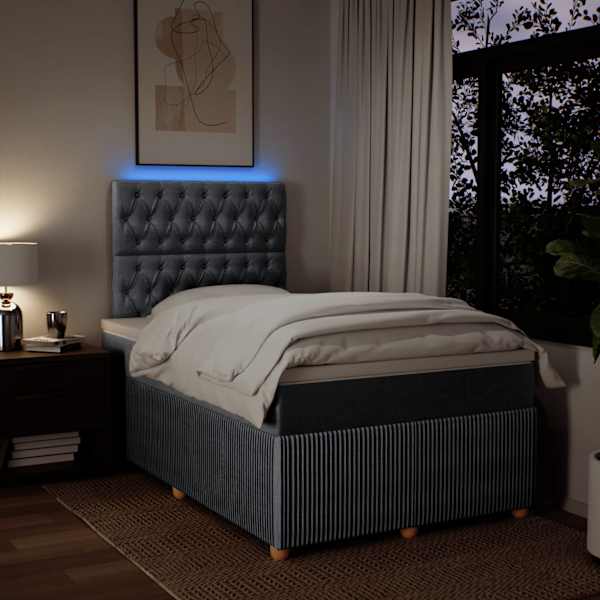 LED-valgustusega kontinentaalvoodi koos madratsiga, helehall, 120 × 190 cm, kangas — mudel 3294302