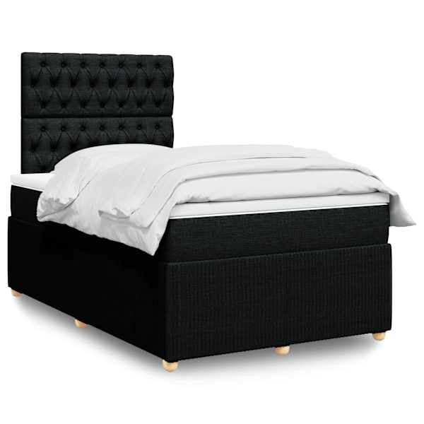 LED-valgustusega kontinentaalvoodi koos madratsiga, must, 120 × 190 cm, kangas — mudel 3294304