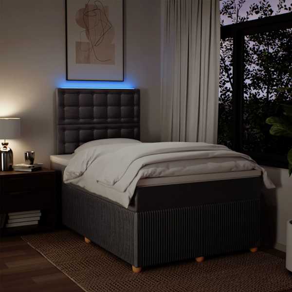 LED-valgustusega kontinentaalvoodi koos madratsiga, pruunikashall, 120 × 190 cm, kangas — mudel 3294313
