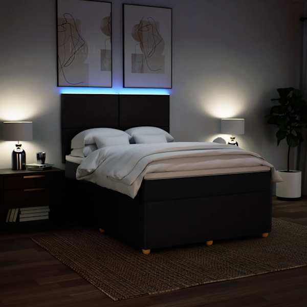 LED-valgustusega kontinentaalvoodi koos madratsiga, must, 140 × 190 cm, kangas — mudel 3294346