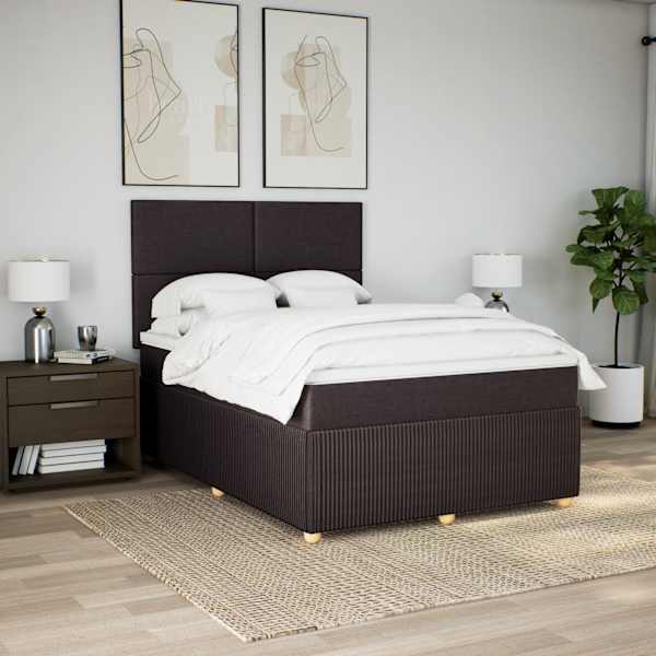 LED-valgustusega kontinentaalvoodi koos madratsiga, tumepruun, 140 × 190 cm, kangas — mudel 3294347