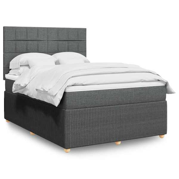 LED-valgustusega kontinentaalvoodi koos madratsiga, tumehall, 140 × 190 cm, kangas — mudel 3294352