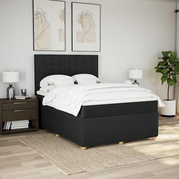 LED-valgustusega kontinentaalvoodi koos madratsiga, must, 140 × 190 cm, kangas — mudel 3294353
