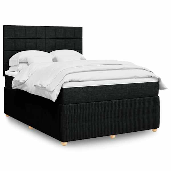 LED-valgustusega kontinentaalvoodi koos madratsiga, must, 140 × 190 cm, kangas — mudel 3294353
