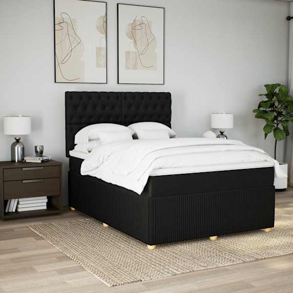 LED-valgustusega kontinentaalvoodi koos madratsiga, must, 140 × 190 cm, kangas — mudel 3294360
