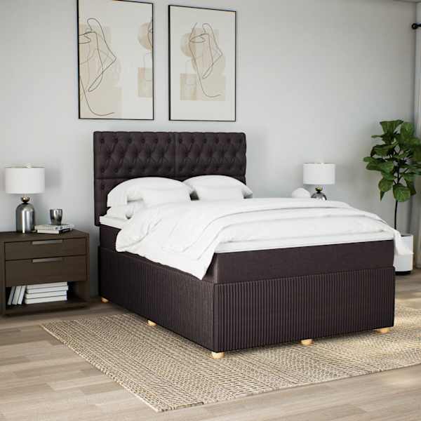 LED-valgustusega kontinentaalvoodi koos madratsiga, tumepruun, 140 × 190 cm, kangas — mudel 3294361