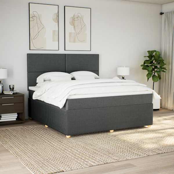 LED-valgustusega kontinentaalvoodi koos madratsiga, tumehall, 180 × 200 cm, kangas — mudel 3294429