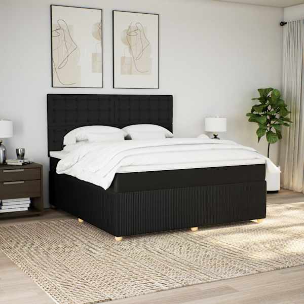 LED-valgustusega kontinentaalvoodi koos madratsiga, must, 180 × 200 cm, kangas — mudel 3294451