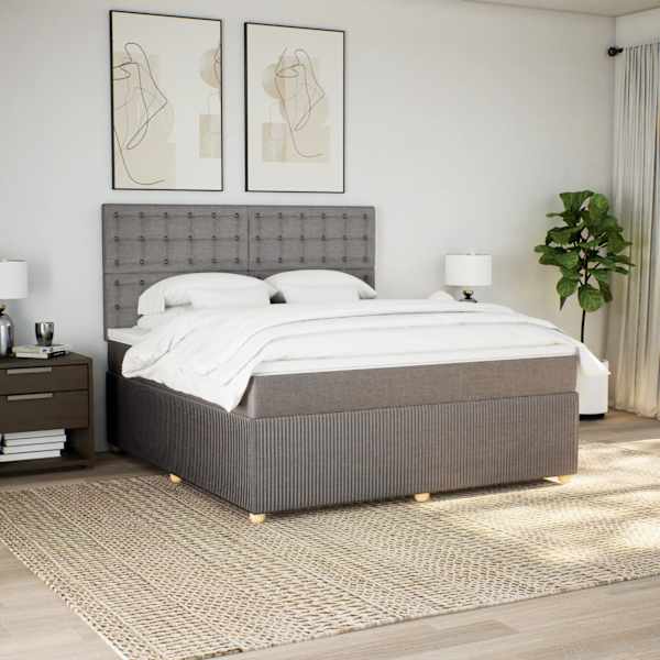 LED-valgustusega kontinentaalvoodi koos madratsiga, pruunikashall, 180 × 200 cm, kangas — mudel 3294453