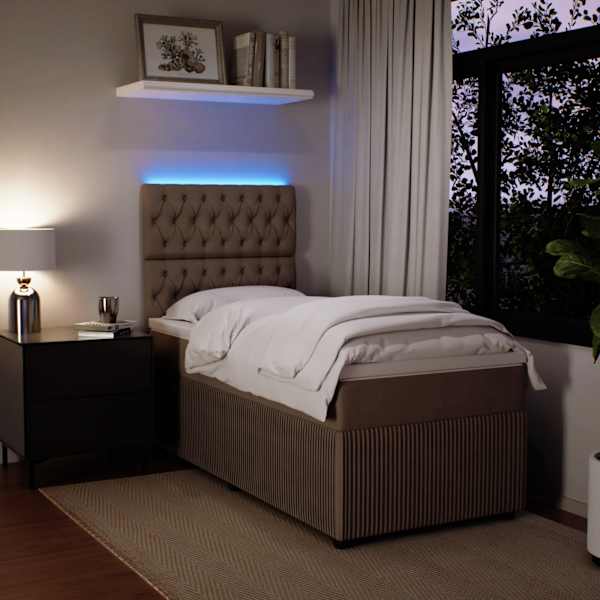 LED-valgustusega kontinentaalvoodi koos madratsiga, helehall, 90 × 200 cm, samet — mudel 3294544