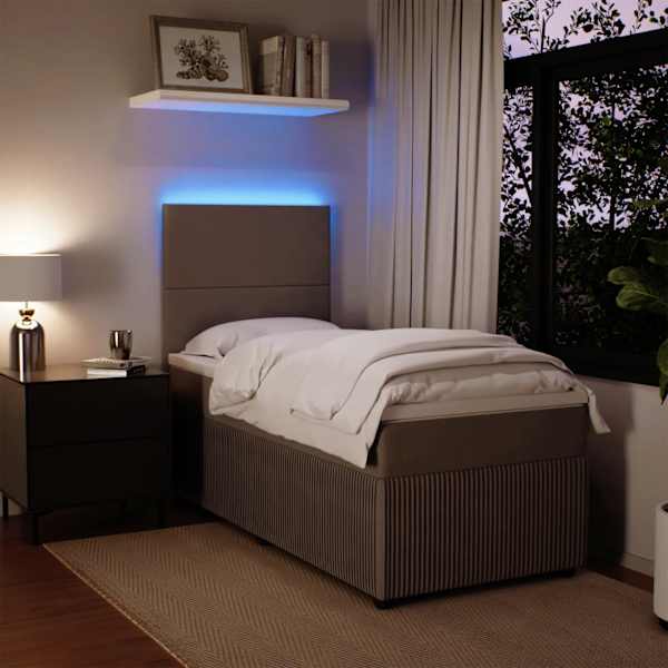 LED-valgustusega kontinentaalvoodi koos madratsiga, helehall, 100 × 200 cm, samet — mudel 3294556