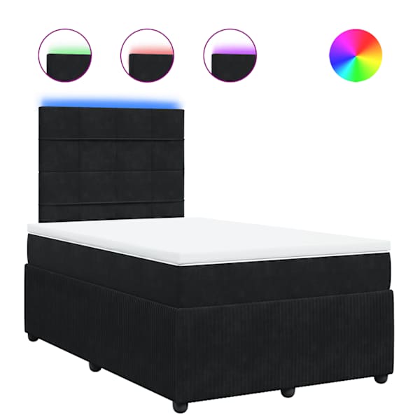 LED-valgustusega kontinentaalvoodi koos madratsiga, must, 120 × 190 cm, samet — mudel 3294588