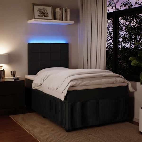 LED-valgustusega kontinentaalvoodi koos madratsiga, must, 120 × 190 cm, samet — mudel 3294588