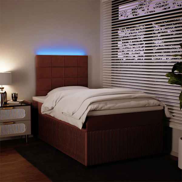 LED-valgustusega kontinentaalvoodi koos madratsiga, roosa, 120 × 190 cm, samet — mudel 3294591