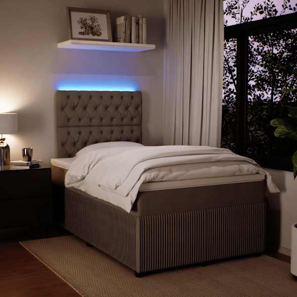 LED-valgustusega kontinentaalvoodi koos madratsiga, helehall, 120 × 190 cm, samet — mudel 3294592