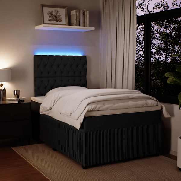 LED-valgustusega kontinentaalvoodi koos madratsiga, must, 120 × 190 cm, samet — mudel 3294594