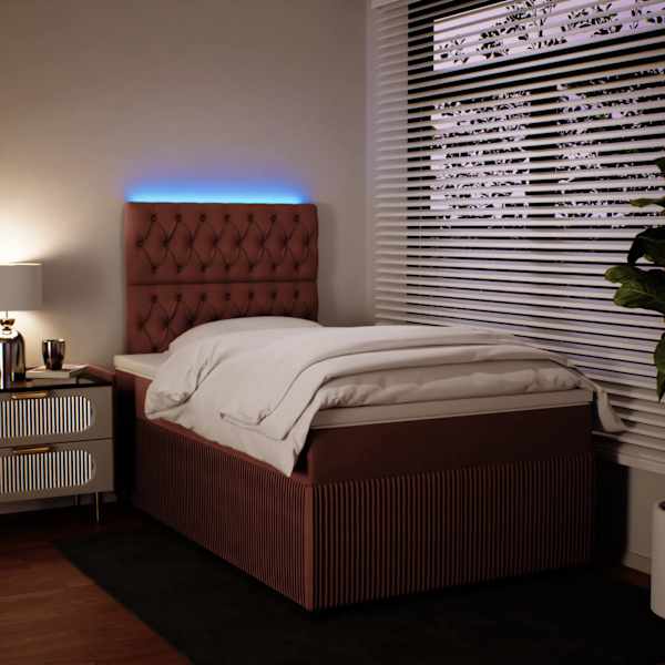 LED-valgustusega kontinentaalvoodi koos madratsiga, roosa, 120 × 190 cm, samet — mudel 3294597