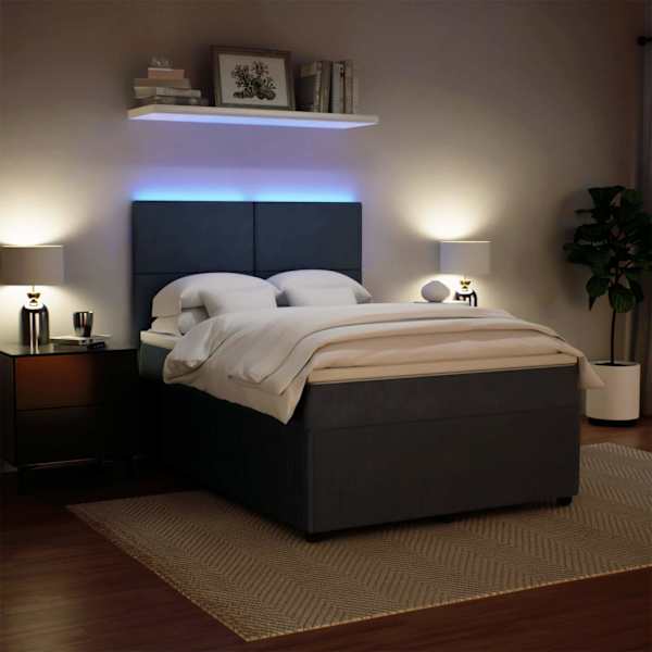 LED-valgustusega kontinentaalvoodi koos madratsiga, tumehall, 140 × 200 cm, samet — mudel 3294653