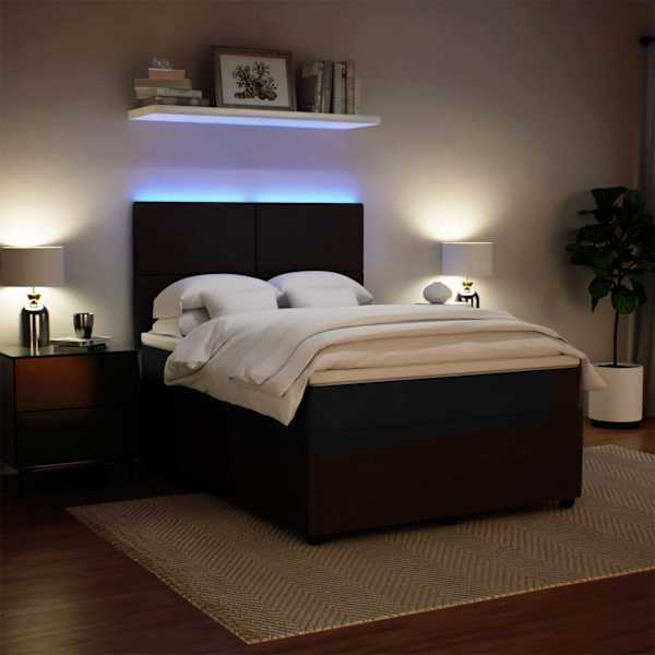 LED-valgustusega kontinentaalvoodi koos madratsiga, must, 140 × 200 cm, samet — mudel 3294654