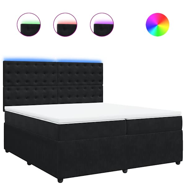 LED-valgustusega kontinentaalvoodi koos 2 madratsiga, must, 200 × 200 cm, samet — mudel 3294744