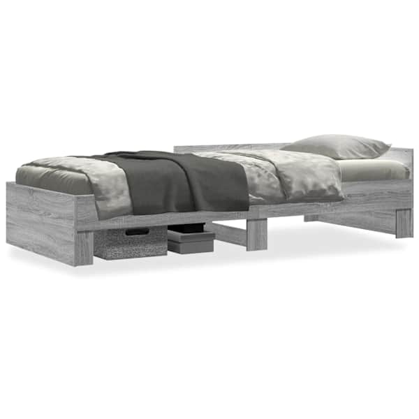 Voodiraam, hall sonoma tamm, 75 × 190 cm, tehispuit — mudel 849598