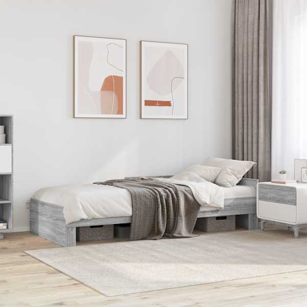 Voodiraam, hall sonoma tamm, 75 × 190 cm, tehispuit — mudel 849598