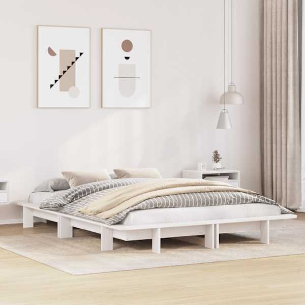 Voodiraam, valge, 120 × 190 cm, männipuit — mudel 850678