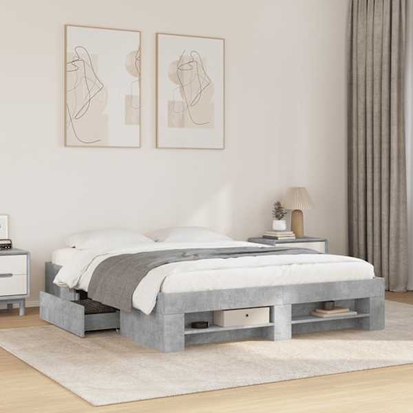 Sahtlitega voodiraam, betoonhall, 160 × 200 cm — mudel 3295460