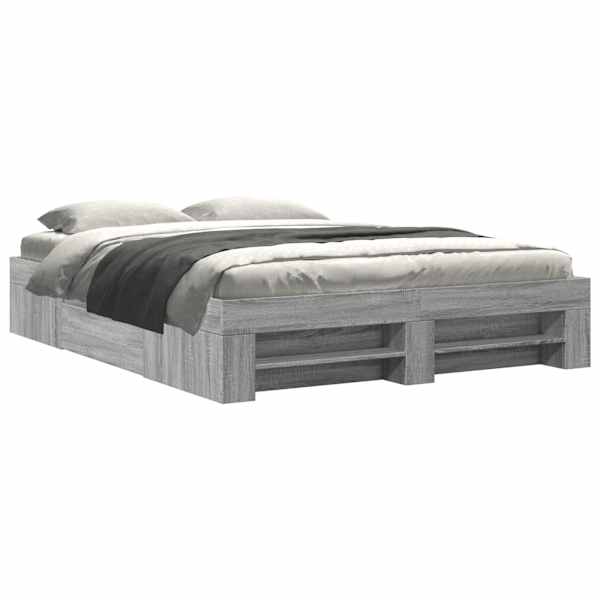 Sahtlitega voodiraam, hall sonoma tamm, 160 × 200 cm, tehispuit — mudel 3295462