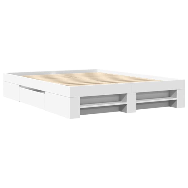 Sahtlitega voodiraam, valge, 150 × 200 cm, tehispuit — mudel 3295464