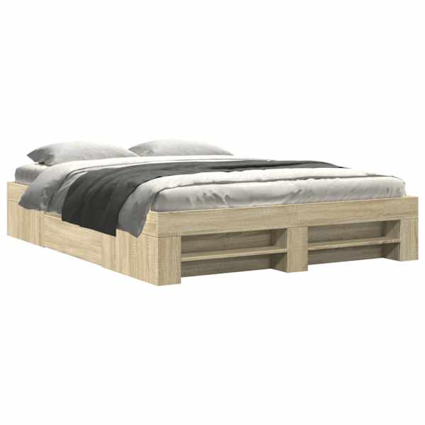 Sahtlitega voodiraam peatsiga, sonoma tamm, 150 × 200 cm — mudel 3295466